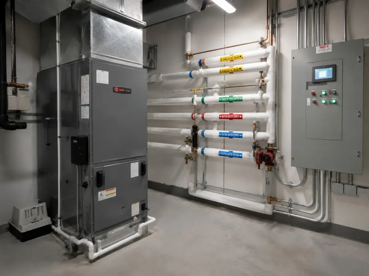 Commercial mechanical room serviced by Westside Comfort Solutions for a Washington business