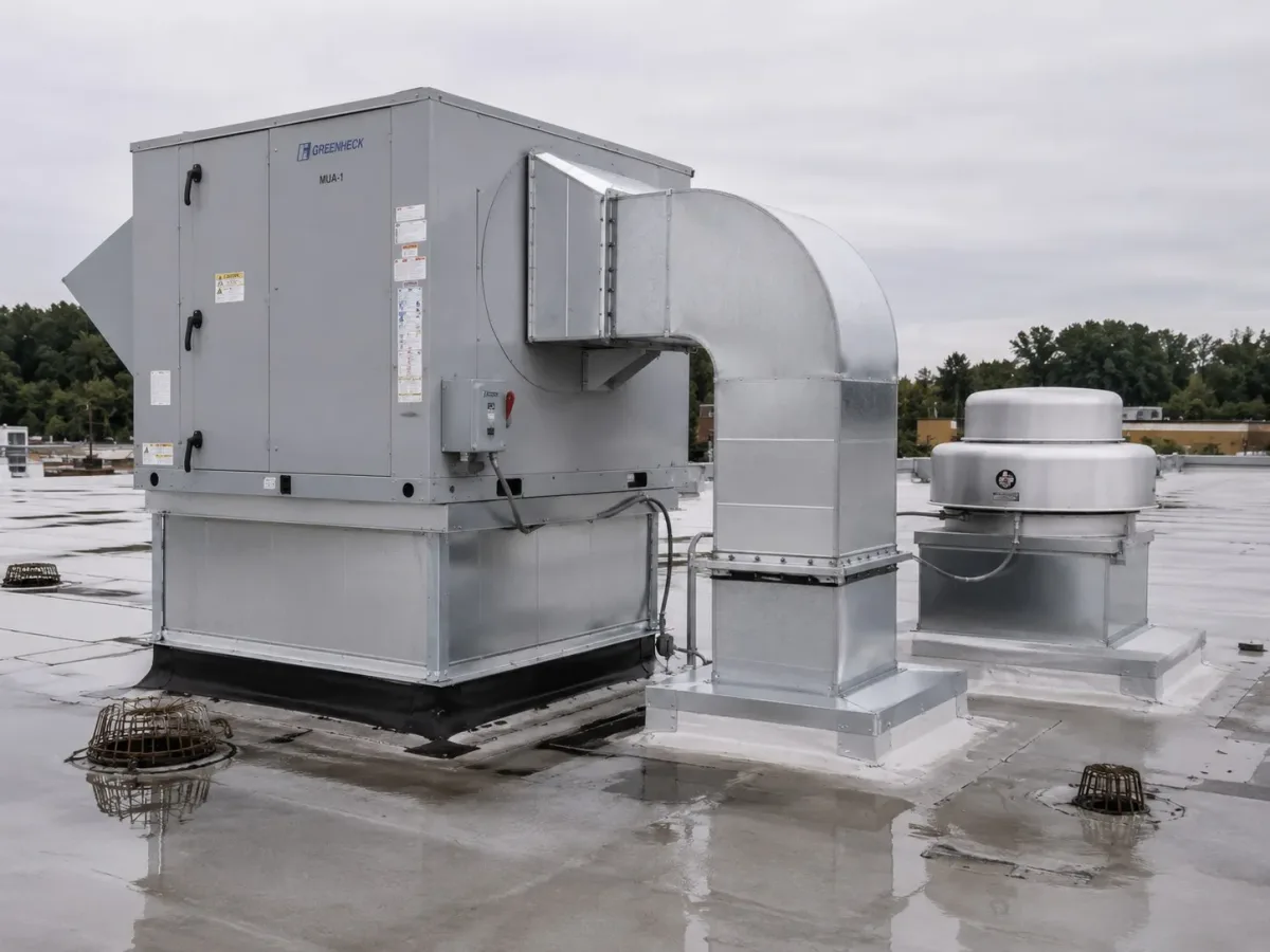 Make-up air unit serving a commercial kitchen, installed by Westside Comfort Solutions