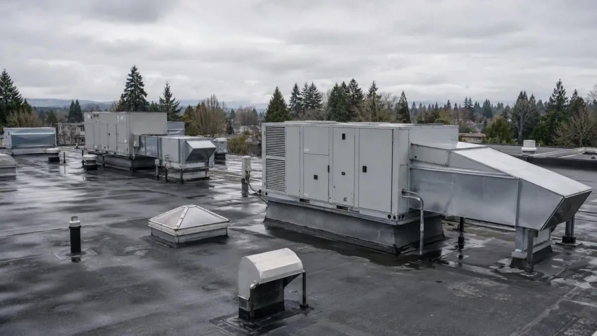 Commercial rooftop HVAC units serviced by Westside Comfort Solutions for Washington businesses