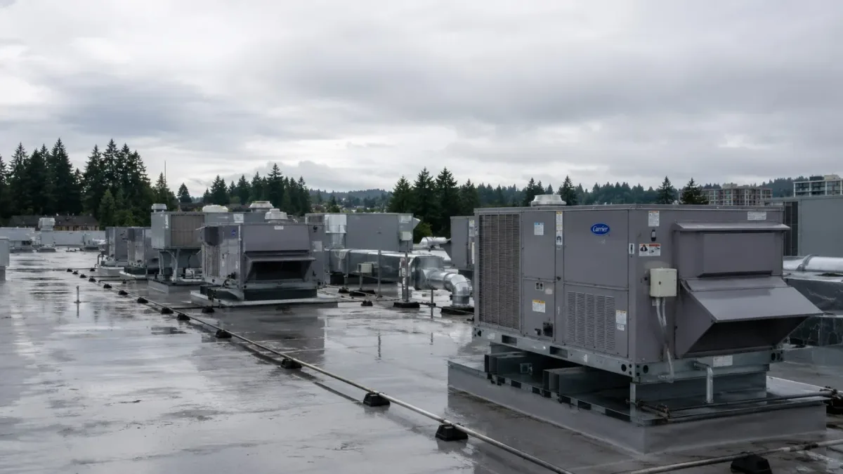 Commercial rooftop HVAC units serviced by Westside Comfort Solutions for Washington businesses