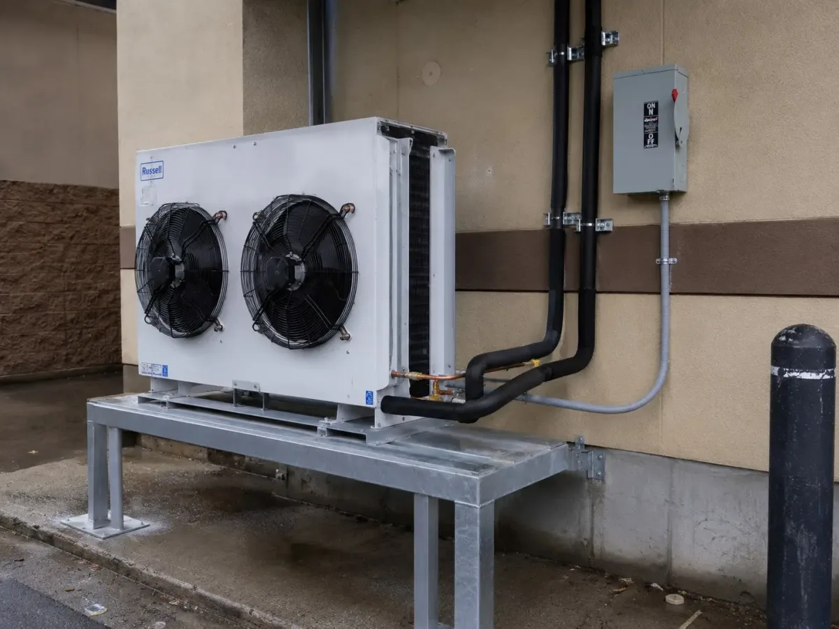 Outdoor refrigeration condensing unit serviced by Westside Comfort Solutions for a Washington business